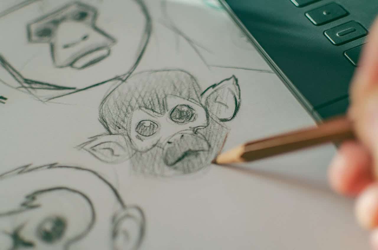 Dibujo a mano con lápiz de un mono en 2D